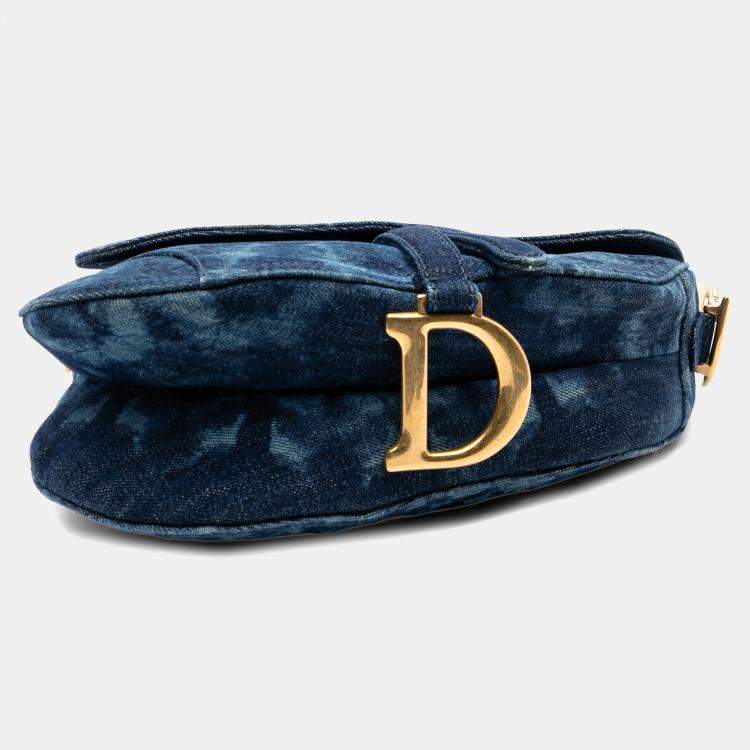 Pre Owned Dior Blue Denim Tie Dye Saddle Bag