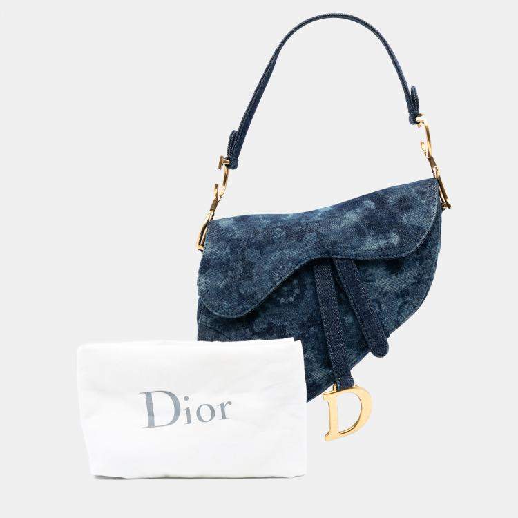 Pre Owned Dior Blue Denim Tie Dye Saddle Bag