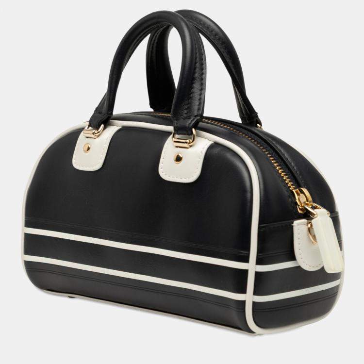 Pre Owned Dior Black White Micro Leather Dior Vibe Zip Bowling Bag