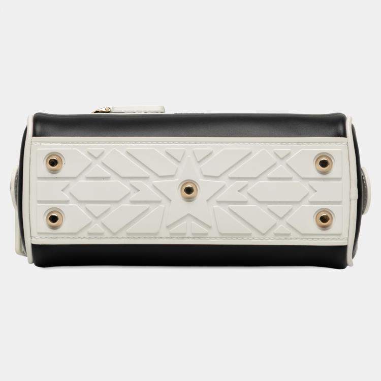 Pre Owned Dior Black White Micro Leather Dior Vibe Zip Bowling Bag
