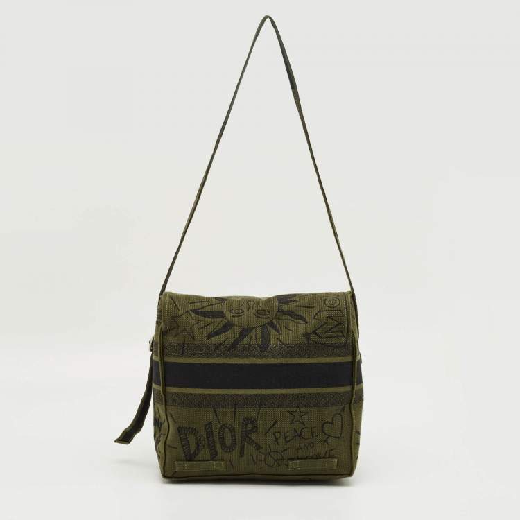 Pre Owned حقيبة مراسل قماش مطرز أخضر ديوركامب ديور