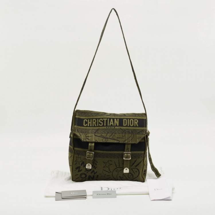 Pre Owned حقيبة مراسل قماش مطرز أخضر ديوركامب ديور