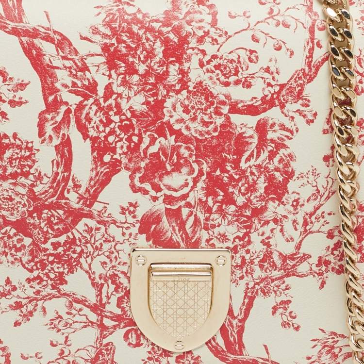 Pre Owned Dior Red/White Leather Toile de Jouy Diorama Wallet on Chain