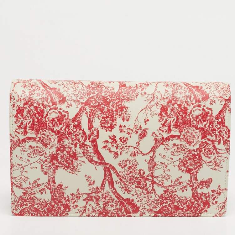 Pre Owned Dior Red/White Leather Toile de Jouy Diorama Wallet on Chain
