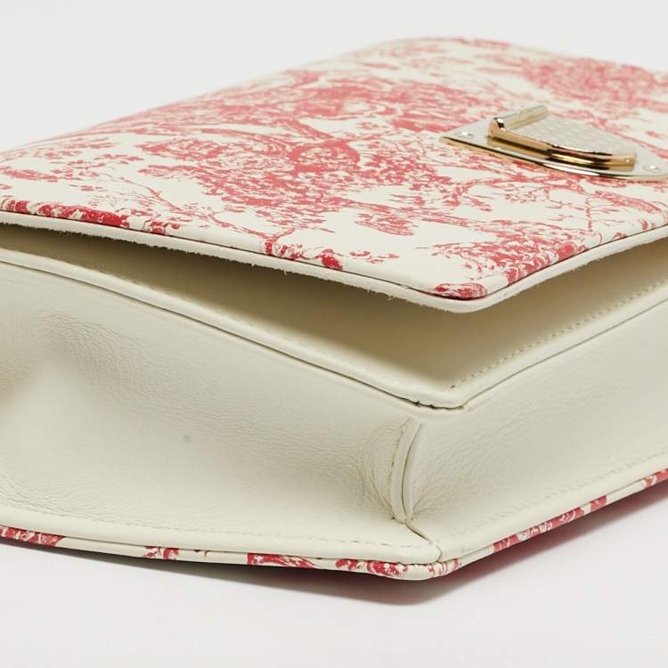Pre Owned Dior Red/White Leather Toile de Jouy Diorama Wallet on Chain