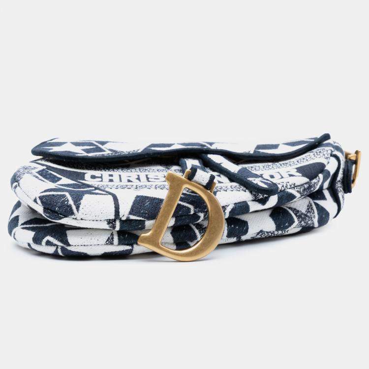 مملوكة مس بقًا Dior White Embroidered Canvas Stars Saddle Bag