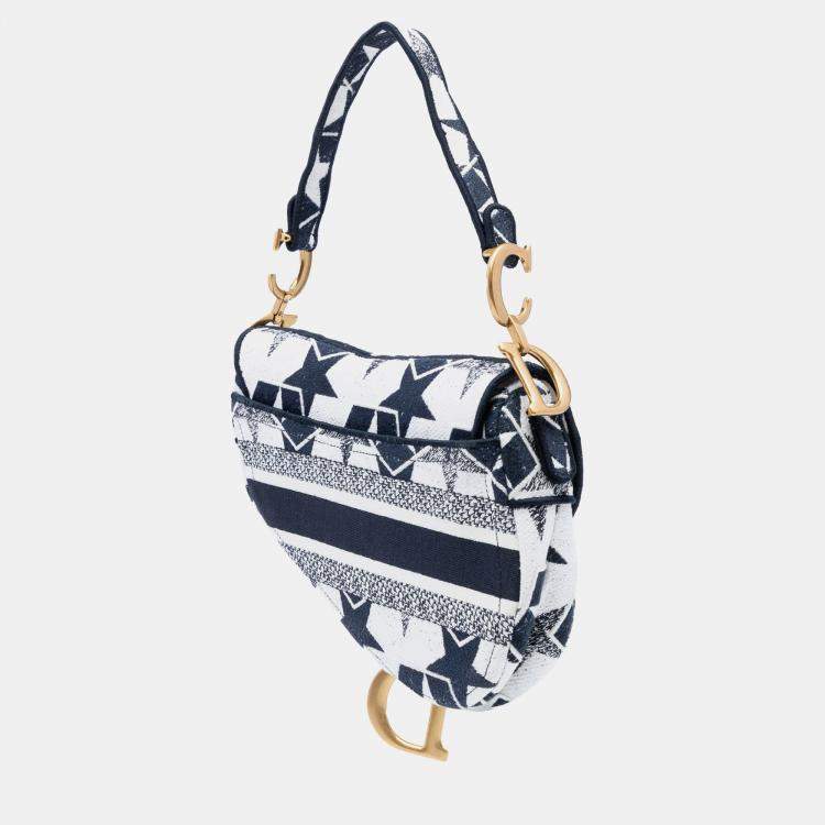 مملوكة مسبقًا Dior White Embroidered Canvas Stars Saddle Bag