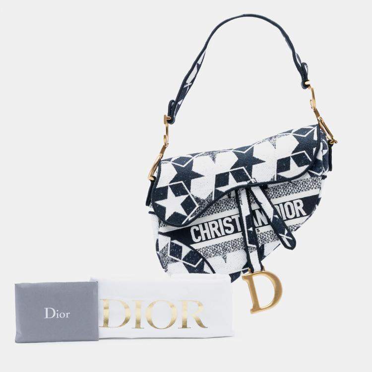 مملوكة مسبقًا Dior White Embroidered Canvas Stars Saddle Bag