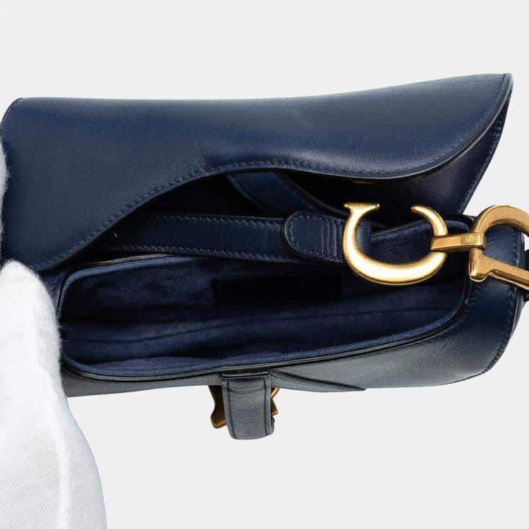 Pre Owned Dior Navy Blue Mini Smooth Calfskin Saddle Bag
