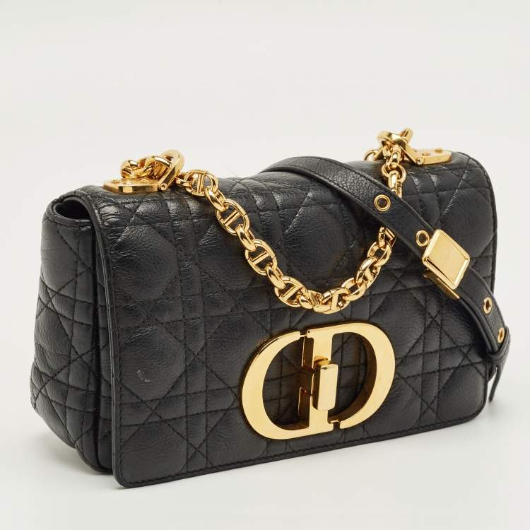 Pre Owned Dior Black Cannage Leather Small Caro Shoulder Bag