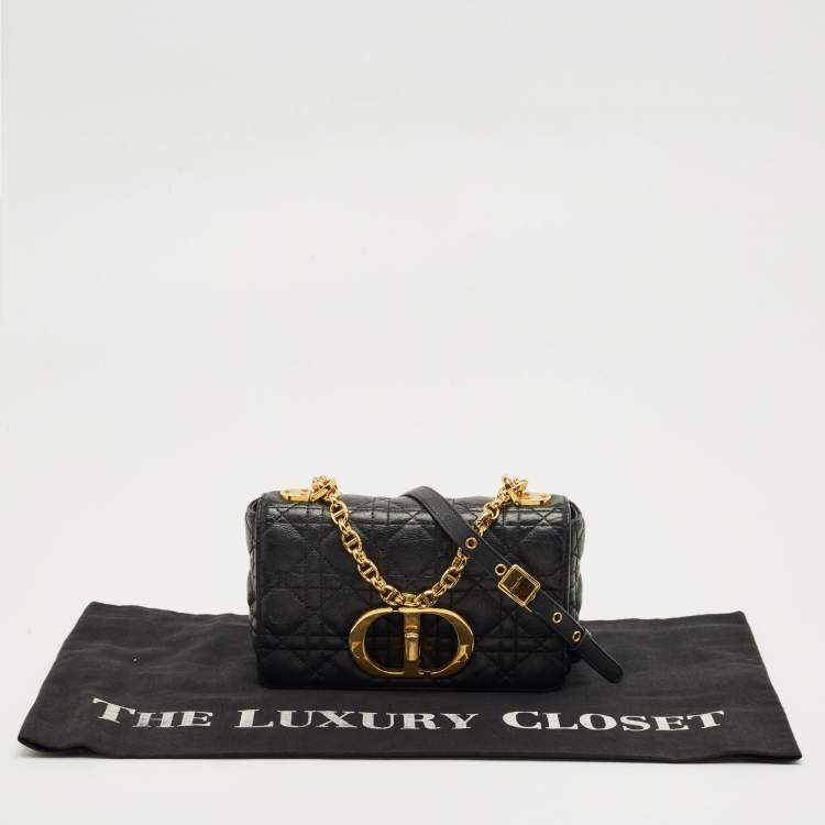 Pre Owned Dior Black Cannage Leather Small Caro Shoulder Bag