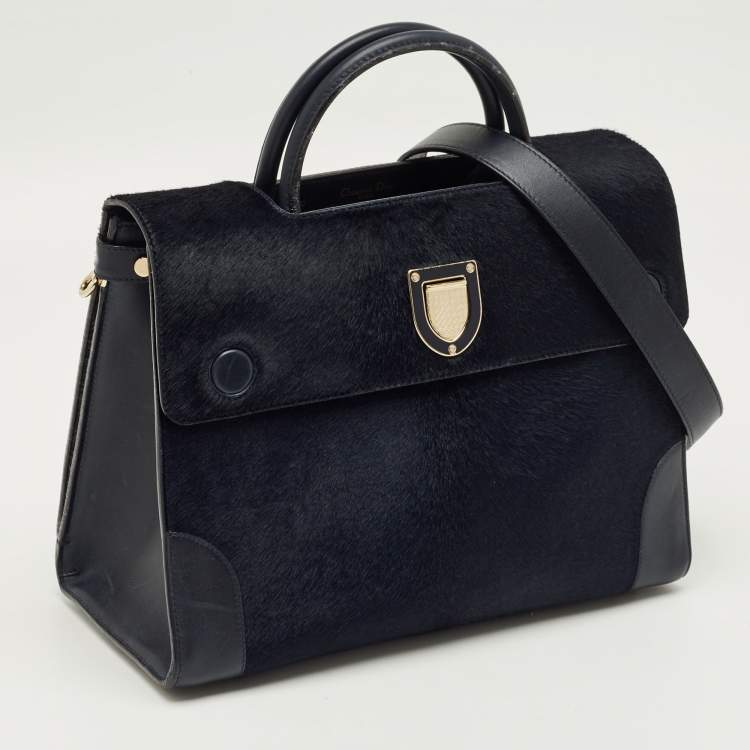 Pre Owned Dior Dark Blue Calfhair and Leather Medium Diorever Tote