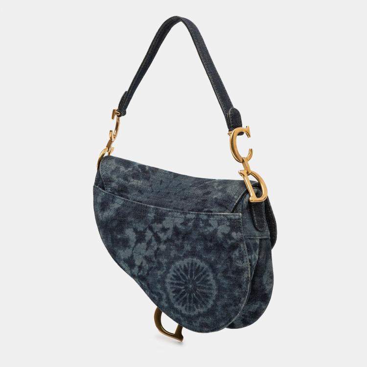 Pre Owned Dior Blue Denim Tie Dye Saddle Bag