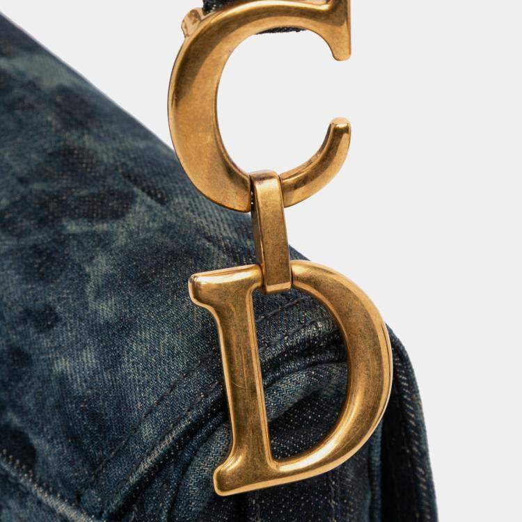 Pre Owned Dior Blue Denim Tie Dye Saddle Bag