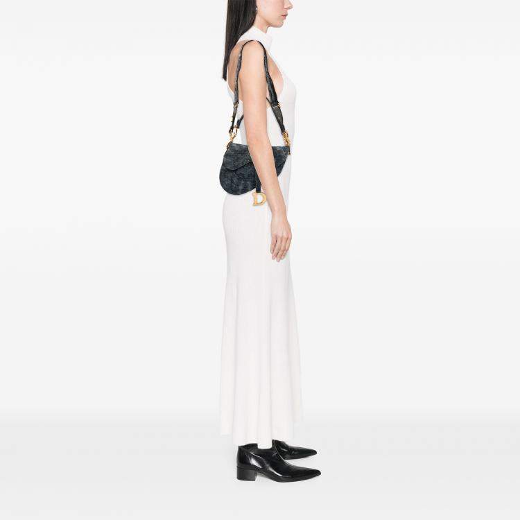 Pre Owned Dior Blue Denim Tie Dye Saddle Bag