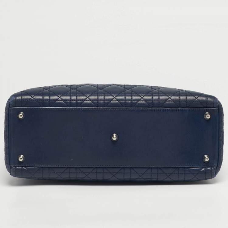 Pre Owned Dior Navy Blue Cannage Leather Large Lady Dior Tote