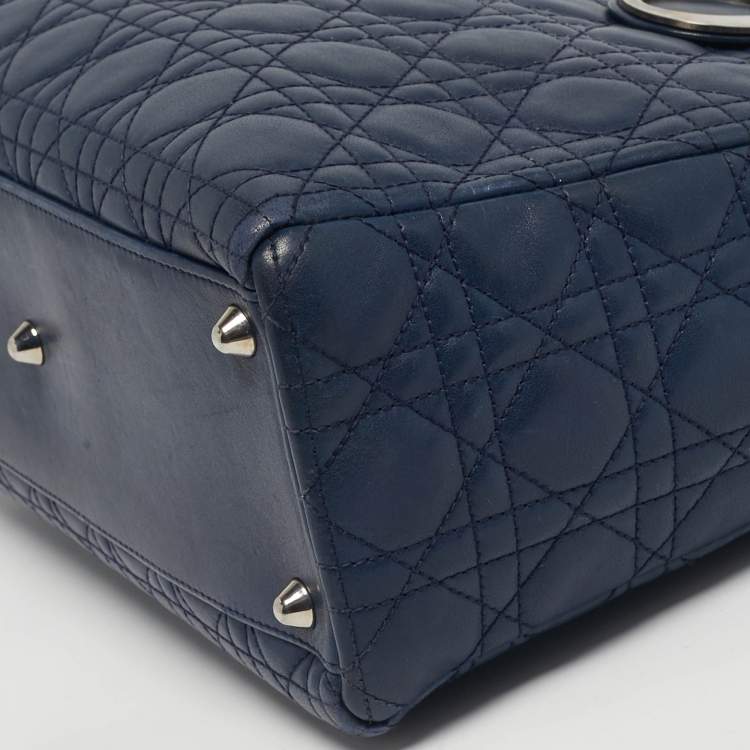 Pre Owned Dior Navy Blue Cannage Leather Large Lady Dior Tote