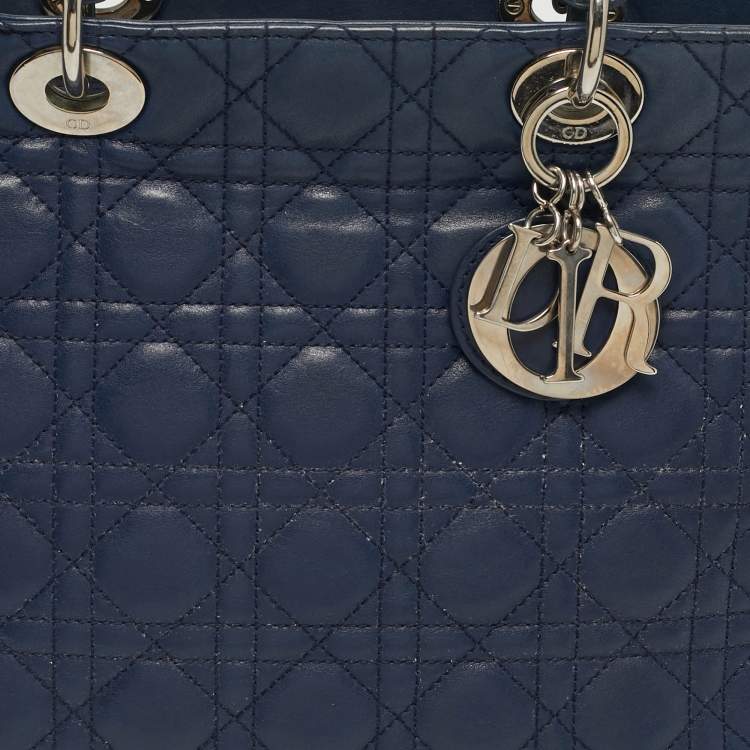 Pre Owned Dior Navy Blue Cannage Leather Large Lady Dior Tote