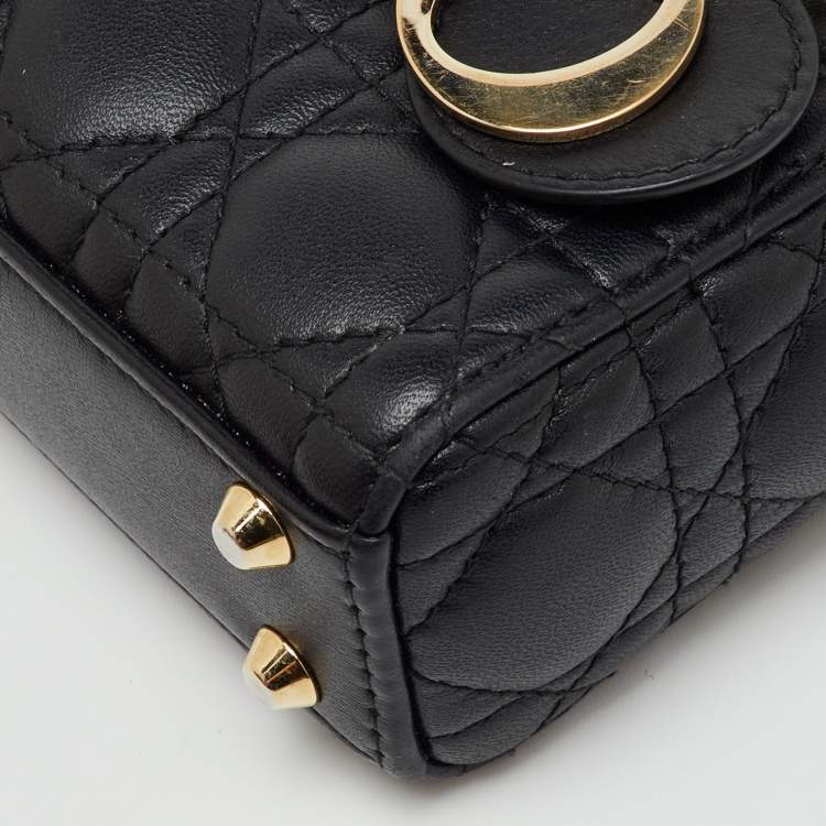 Pre Owned Dior Black Cannage Leather Micro Lady Dior Tote