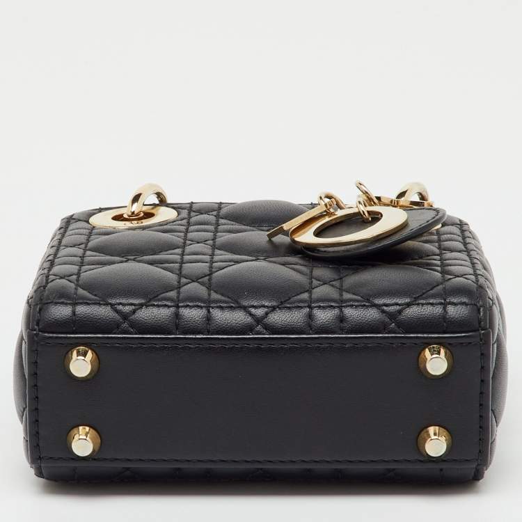 Pre Owned Dior Black Cannage Leather Micro Lady Dior Tote