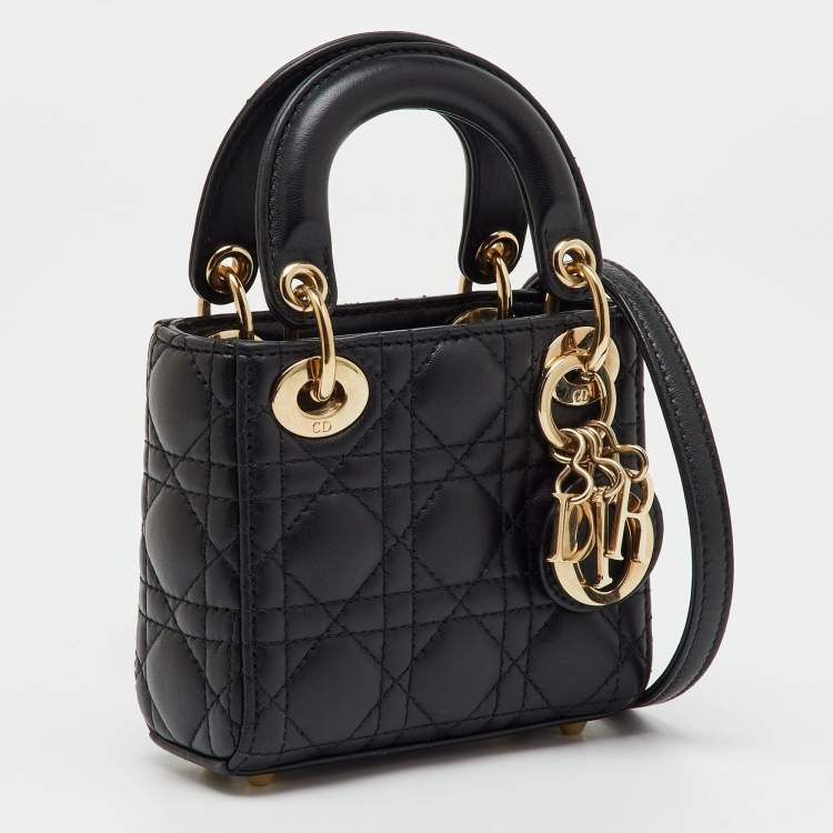 Pre Owned Dior Black Cannage Leather Micro Lady Dior Tote