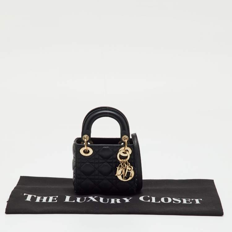 Pre Owned Dior Black Cannage Leather Micro Lady Dior Tote