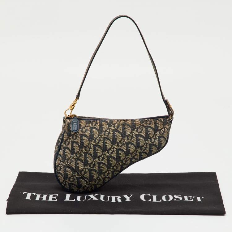 Pre Owned Dior Navy Blue Diorissimo Canvas Vintage Trotter Saddle Bag