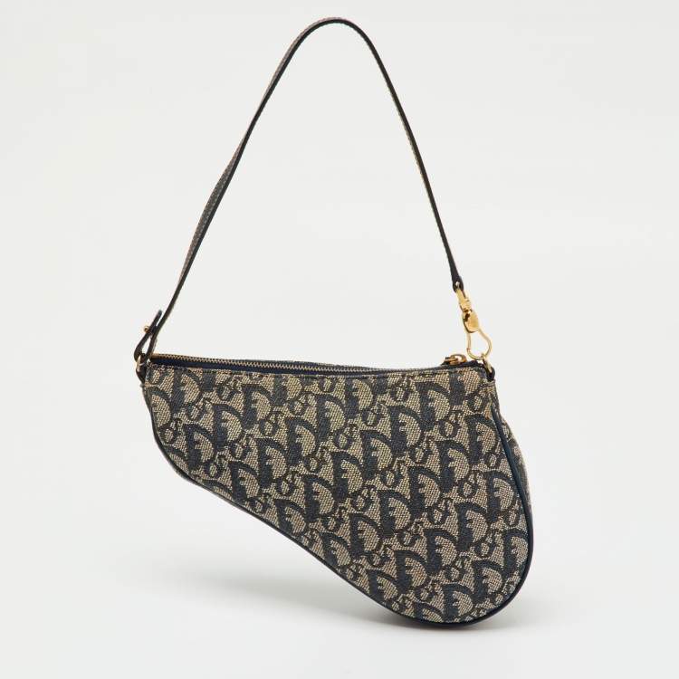 Pre Owned Dior Navy Blue Diorissimo Canvas Vintage Trotter Saddle Bag