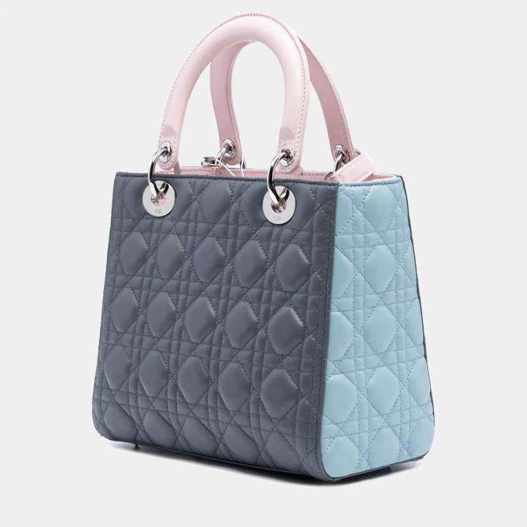 Pre Owned Dior Grey Pink Medium Tricolor Lambskin Cannage Lady Dior