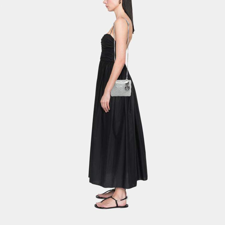 مملوكة مسبقًا Dior Silver Mini Iridescent Lambskin Cannage Lady Dior