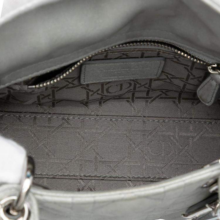 مملوكة مسبقًا Dior Silver Mini Iridescent Lambskin Cannage Lady Dior