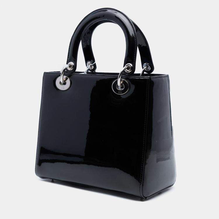 Pre Owned Dior Black Medium Patent Lady Dior