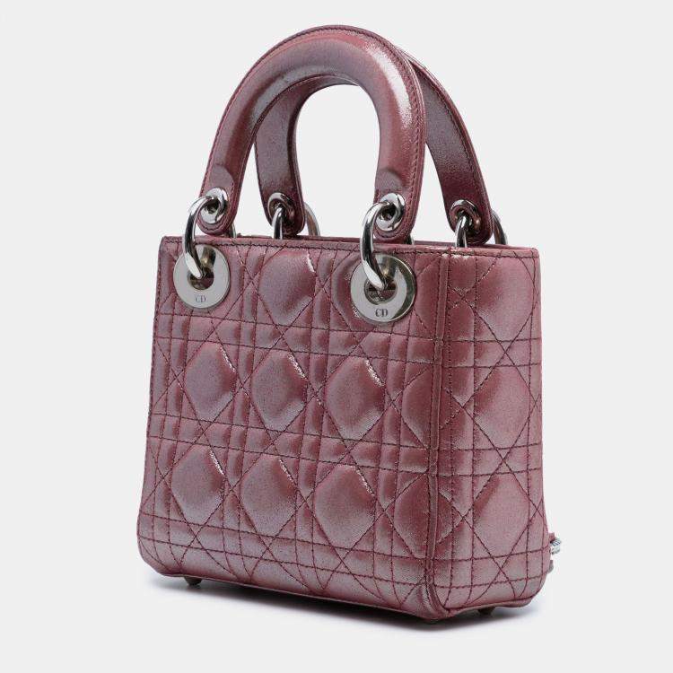 Pre Owned Dior Mini Iridescent Lambskin Cannage Lady Dior