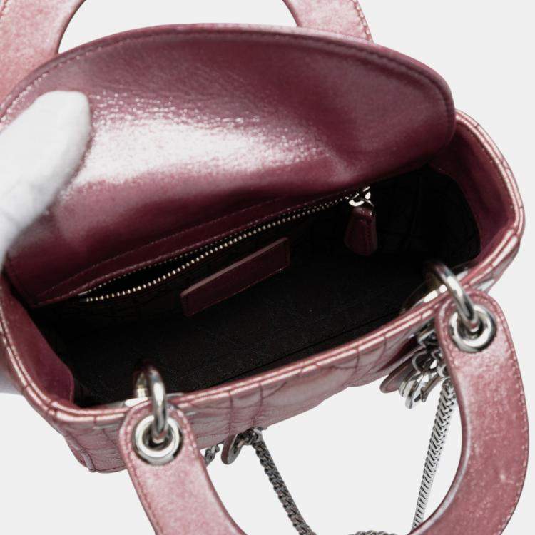 Pre Owned Dior Mini Iridescent Lambskin Cannage Lady Dior