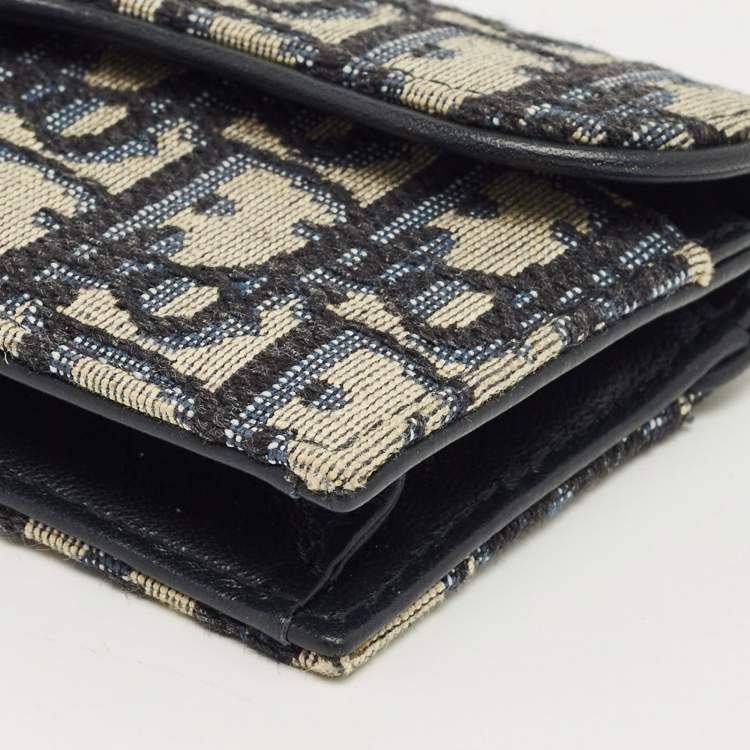 Pre Owned Dior Navy Blue Oblique Canvas and Leather Saddle Card Case