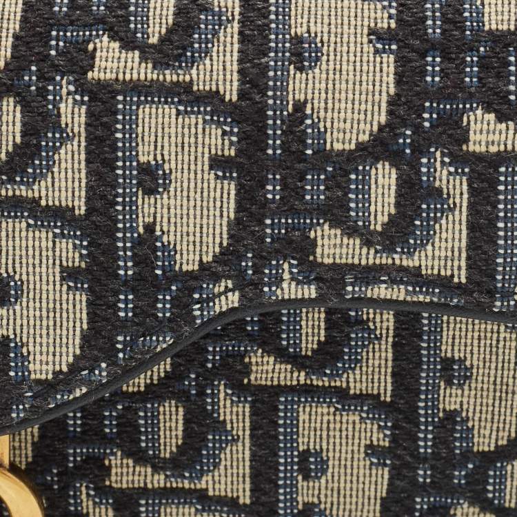 Pre Owned Dior Navy Blue Oblique Canvas and Leather Saddle Card Case