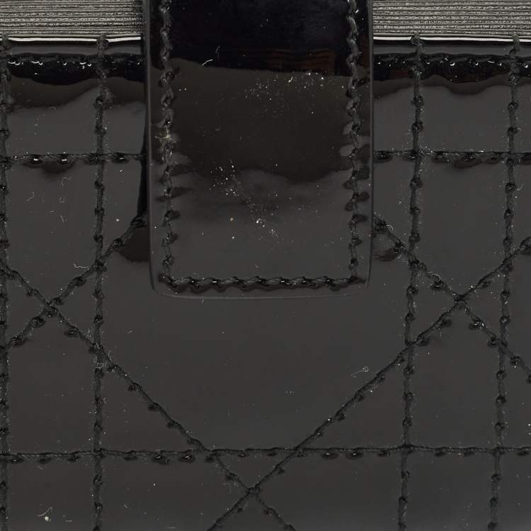 Pre Owned Dior Black Cannage Patent Leather Lady Dior Gusset Card Holder