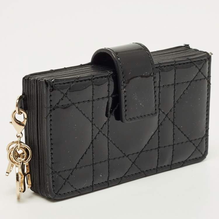 Pre Owned Dior Black Cannage Patent Leather Lady Dior Gusset Card Holder