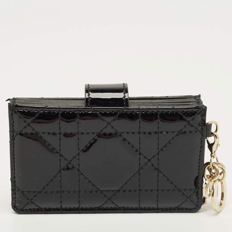Pre Owned Dior Black Cannage Patent Leather Lady Dior Gusset Card Holder