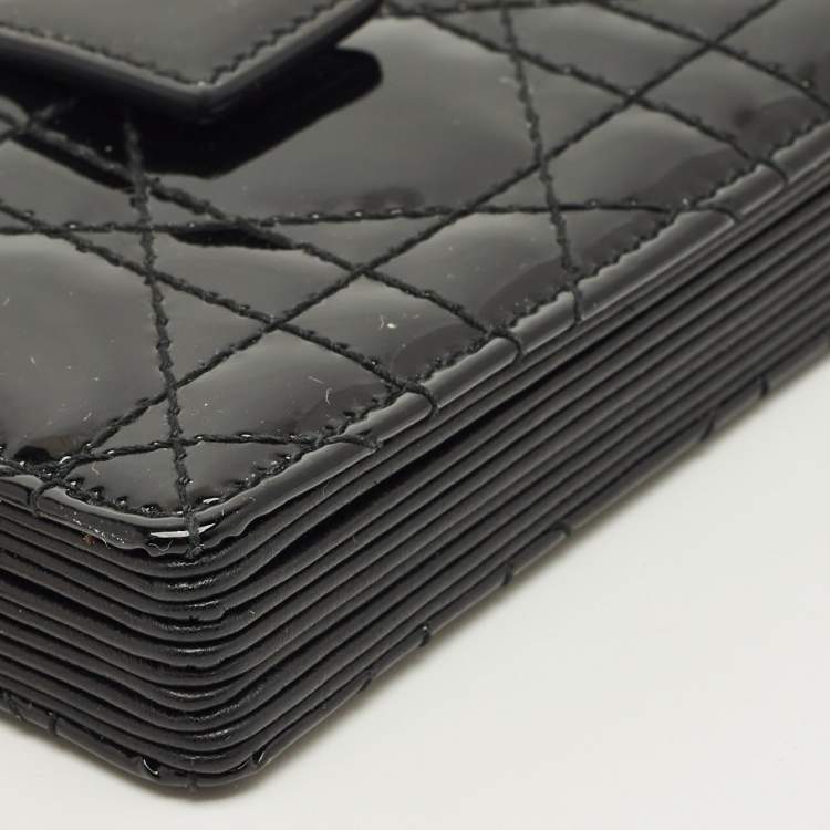 Pre Owned Dior Black Cannage Patent Leather Lady Dior Gusset Card Holder
