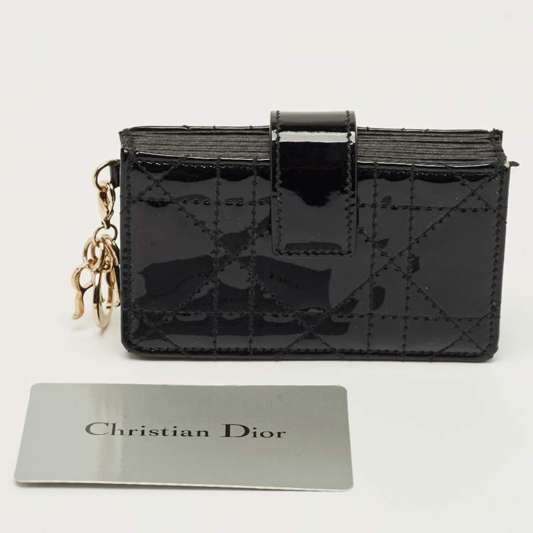 Pre Owned Dior Black Cannage Patent Leather Lady Dior Gusset Card Holder