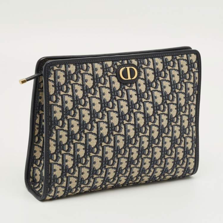 Pre Owned Dior Blue Oblique Jacquard Canvas 30 Montaigne Pouch