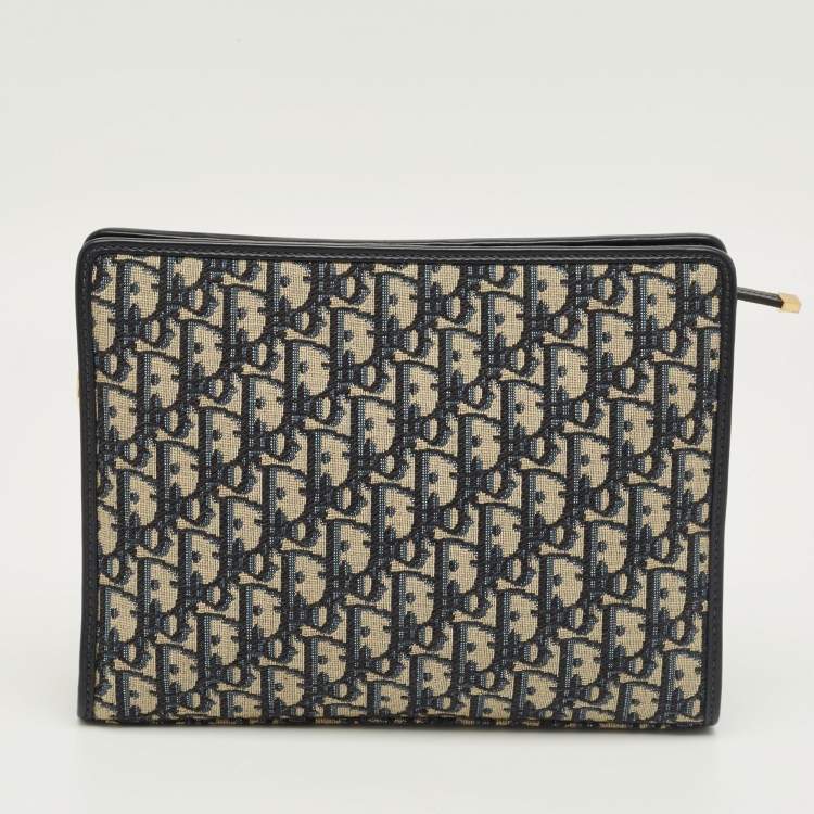 Pre Owned Dior Blue Oblique Jacquard Canvas 30 Montaigne Pouch