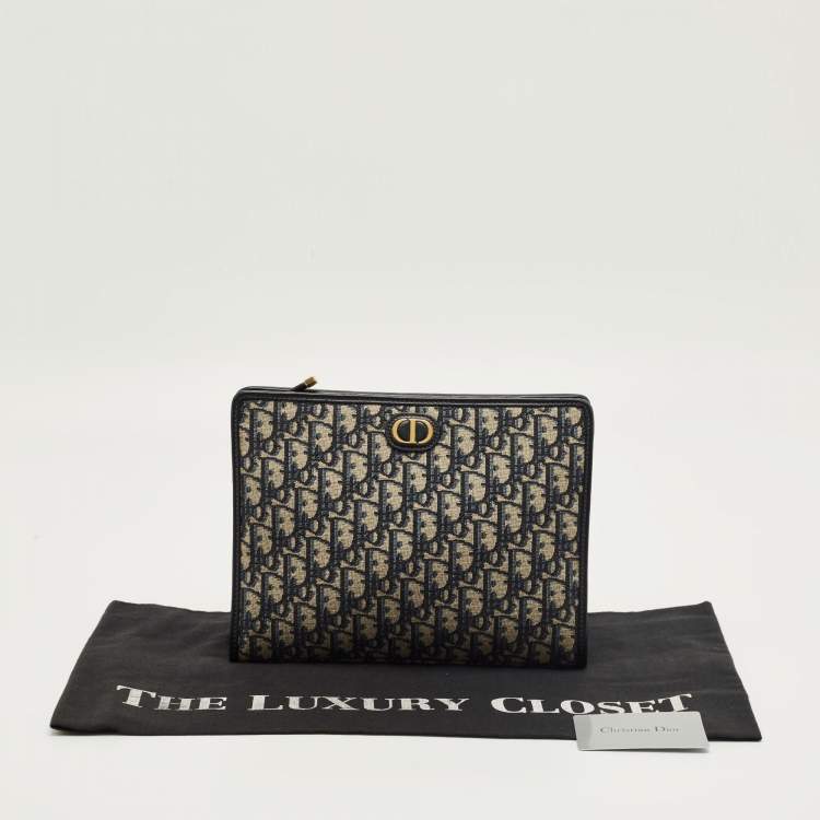 Pre Owned Dior Blue Oblique Jacquard Canvas 30 Montaigne Pouch