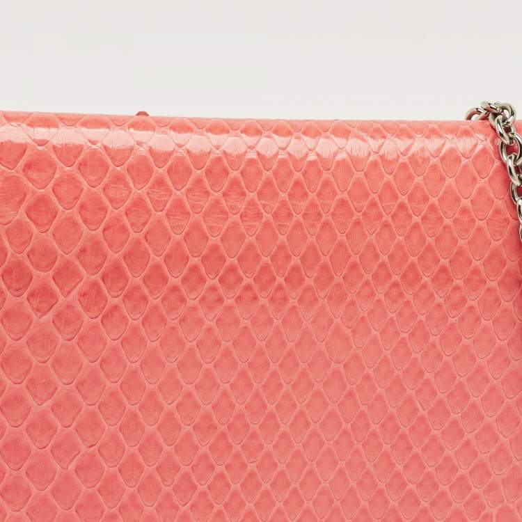 Pre Owned Dior Coral Orange Python Lady Dior Croisiere Chain Clutch