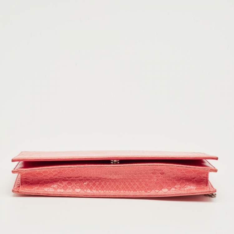 Pre Owned Dior Coral Orange Python Lady Dior Croisiere Chain Clutch