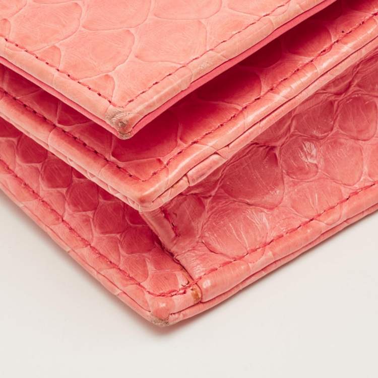 Pre Owned Dior Coral Orange Python Lady Dior Croisiere Chain Clutch