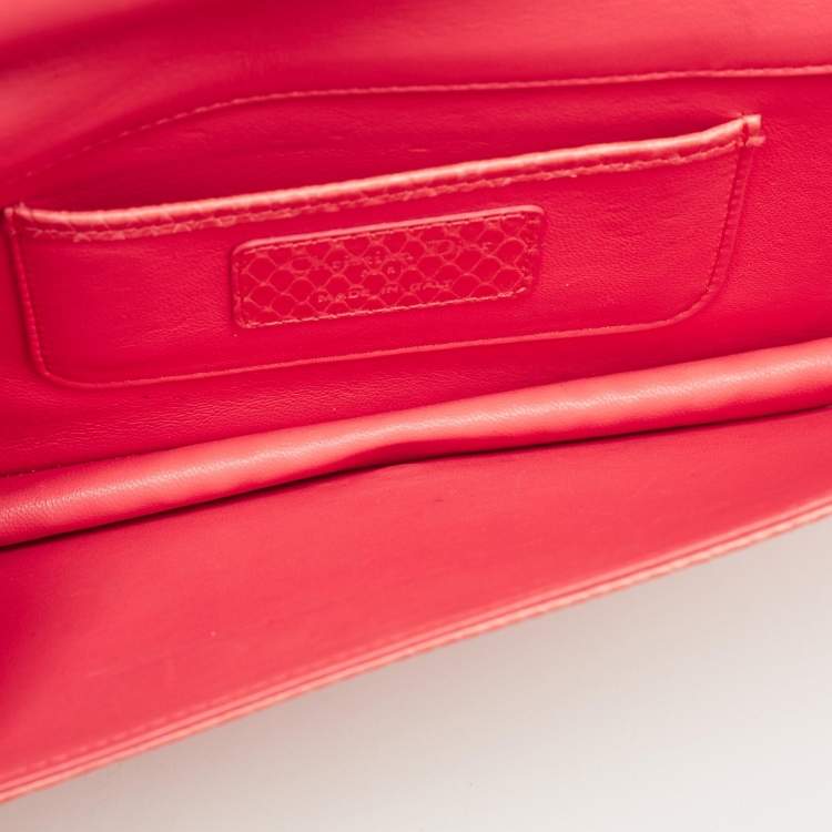 Pre Owned Dior Coral Orange Python Lady Dior Croisiere Chain Clutch