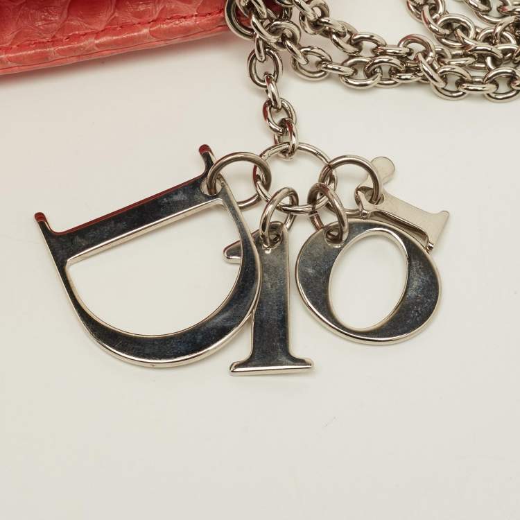 Pre Owned Dior Coral Orange Python Lady Dior Croisiere Chain Clutch