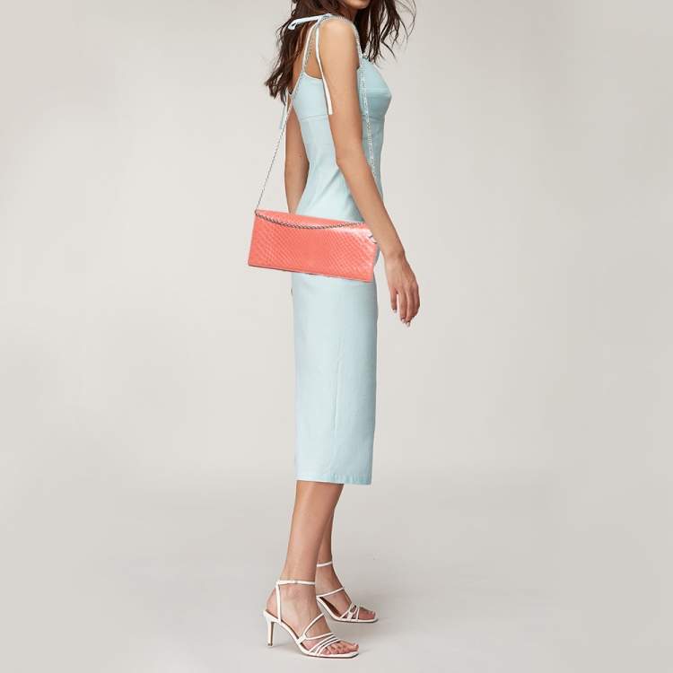 Pre Owned Dior Coral Orange Python Lady Dior Croisiere Chain Clutch